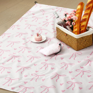 Pink Bow Pocket Picnic Blanket with Bag
