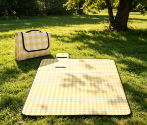 Yellow and White Foldable Beach Blanket