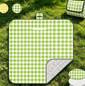 Green Plaid Three-Layer Camping Blanket