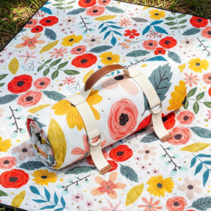 Beige Floral Waterproof Picnic Blanket