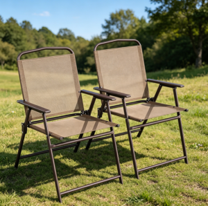 Set of Two Textilene Patio Folding Chairs