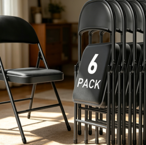Six-Pack Black Padded Folding Chairs
