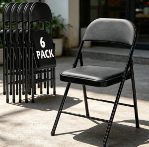 Six-Pack Black Padded Metal Folding Chairs