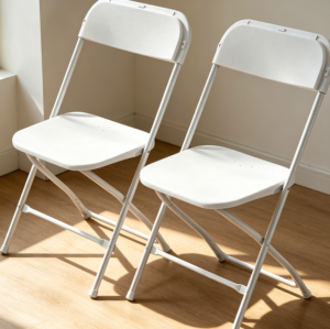 Set of Two White Plastic Folding Chairs