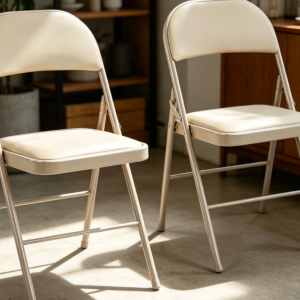 Two-Pack Khaki Leather Padded Folding Chairs