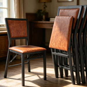 Four-Pack Chestnut Brown Padded Folding Chairs